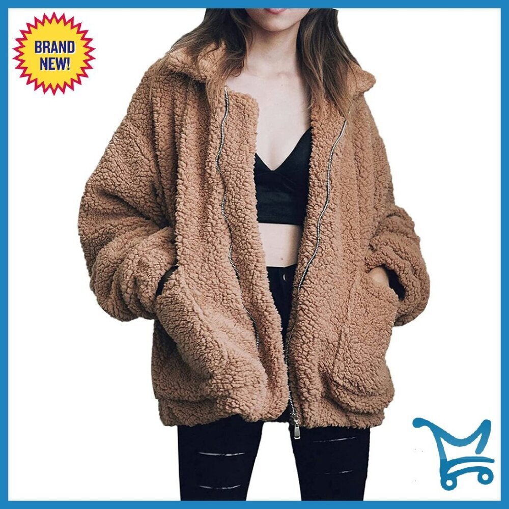 Oversized Faux Shearling Fleece Jacket Warm Winter Coat Boyfriend Style